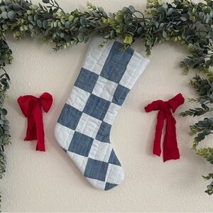 Blue and White Checkered Holiday Stocking